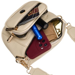 Saszetka damska w beżowym kolorze wykonana ze skóry ekologicznej, zamykana suwakiem - Peterson