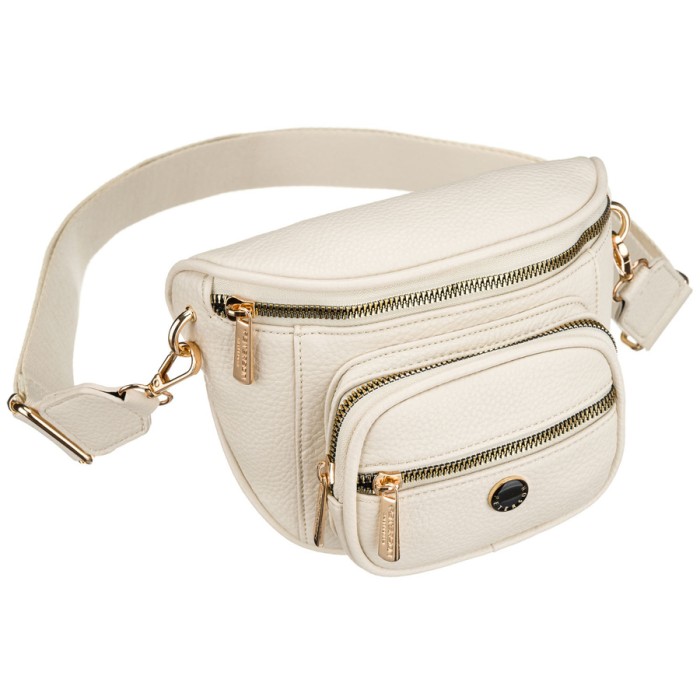 Saszetka damska wykonana ze skóry ekologicznej w jasnobeżowym kolorze - Peterson