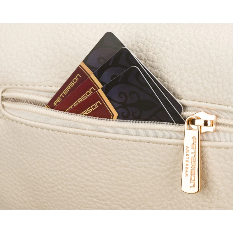 Saszetka damska wykonana ze skóry ekologicznej w jasnobeżowym kolorze - Peterson