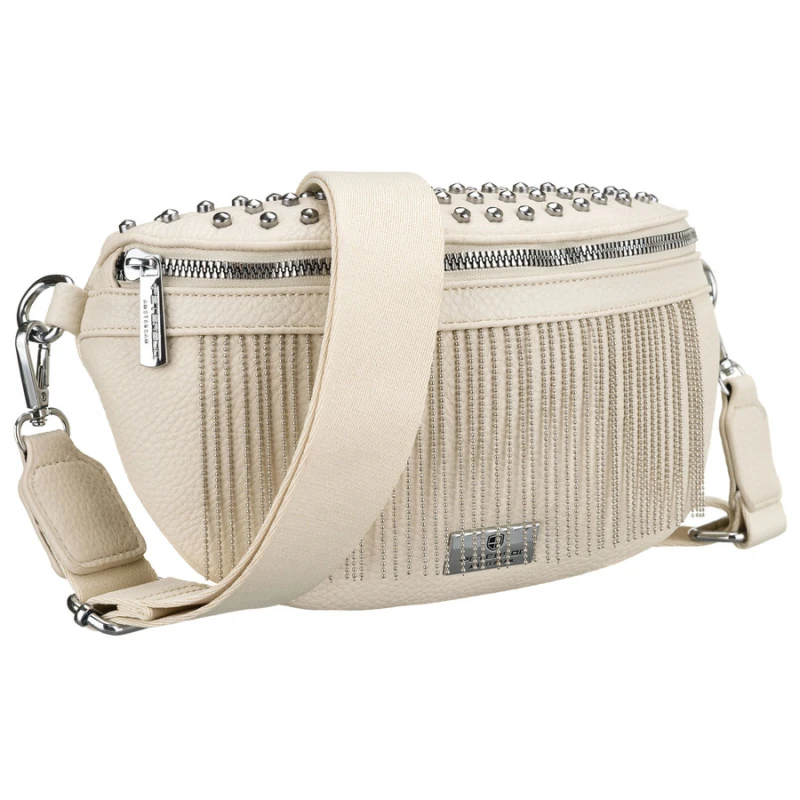 Modna saszetka damska wykonana ze skóry ekologicznej w jasnobeżowym kolorze, zamykana suwakiem - Peterson