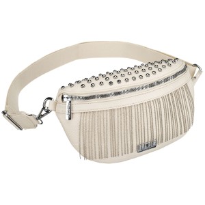 Modna saszetka damska wykonana ze skóry ekologicznej w jasnobeżowym kolorze, zamykana suwakiem - Peterson