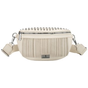 Modna saszetka damska wykonana ze skóry ekologicznej w jasnobeżowym kolorze, zamykana suwakiem - Peterson