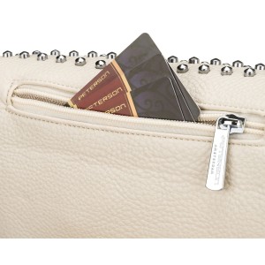 Modna saszetka damska wykonana ze skóry ekologicznej w jasnobeżowym kolorze, zamykana suwakiem - Peterson