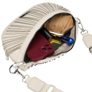 Modna saszetka damska wykonana ze skóry ekologicznej w jasnobeżowym kolorze, zamykana suwakiem - Peterson