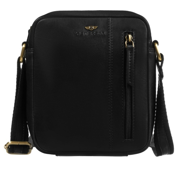 Czarna listonoszka męska Peterson ze skóry naturalnej - widok z przodu