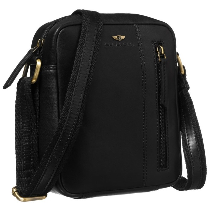 Czarna skórzana listonoszka męska Peterson - widok z boku