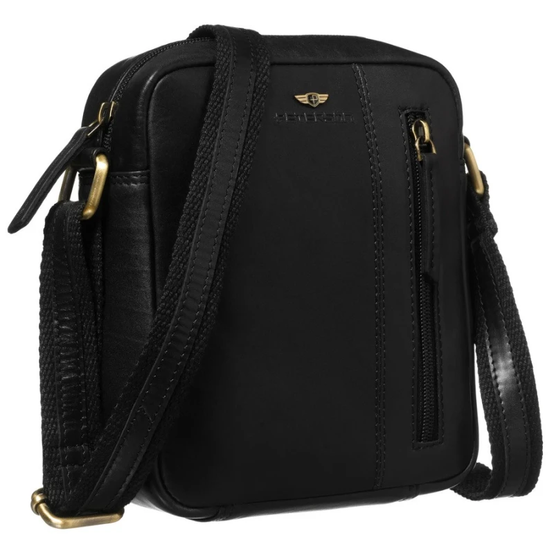 Czarna skórzana listonoszka męska Peterson - widok z boku