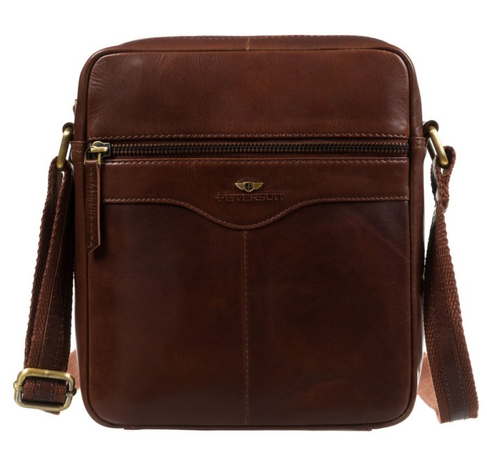 Brązowa listonoszka męska Peterson ze skóry naturalnej – widok z przodu