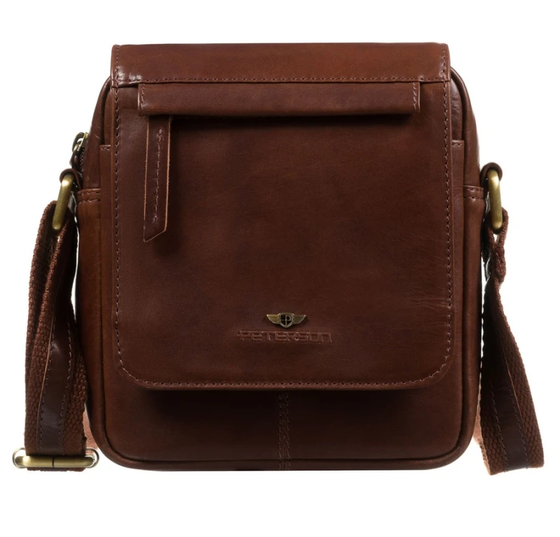 Skórzana, brązowa torba męska na ramię - Peterson