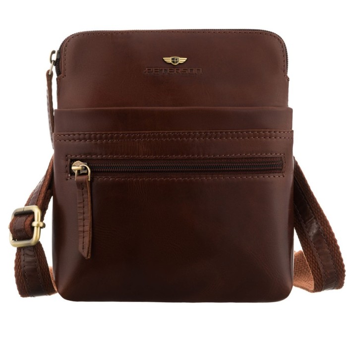Mała brązowa skórzana listonoszka męska Peterson – widok z przodu