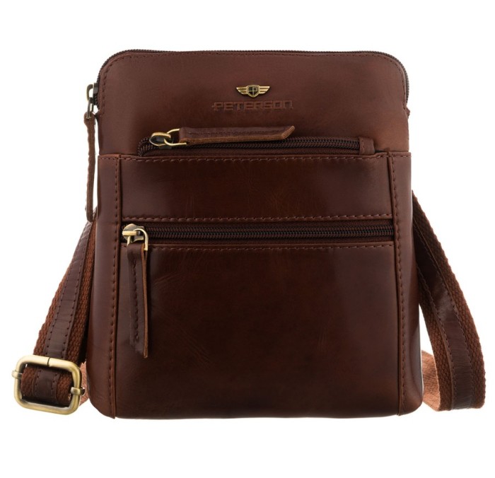 Mała brązowa skórzana listonoszka męska Peterson – widok z przodu