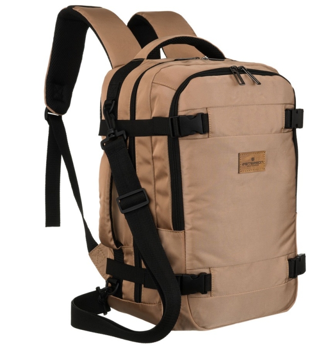 Beżowy plecak podróżny Peterson z 2 komorami i oddychającymi szelkami