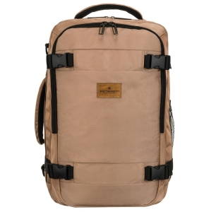 Widok z przodu beżowego plecaka podróżnego Peterson z zamkami i regulowanymi szelkami