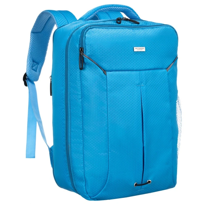 Podróżny plecak z poliestru w niebieskim kolorze wyposażony w oddychające szelki - Peterson