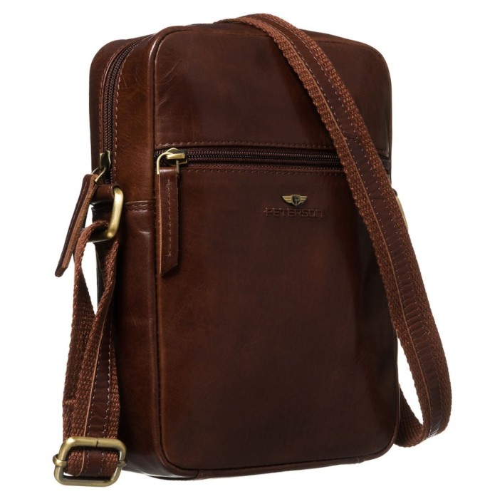 Listonoszka męska ze skóry naturalnej w brązowym kolorze - Peterson