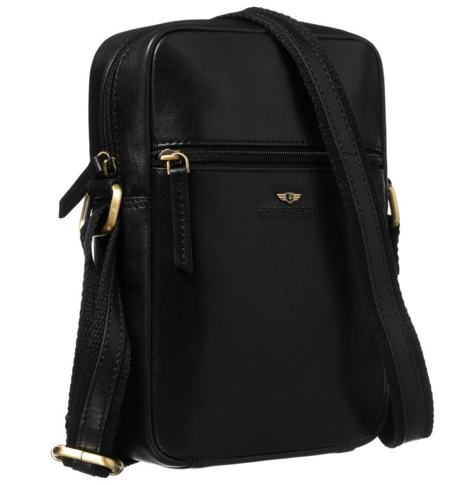 Czarna listonoszka męska ze skóry naturalnej zamykana suwakiem - Peterson