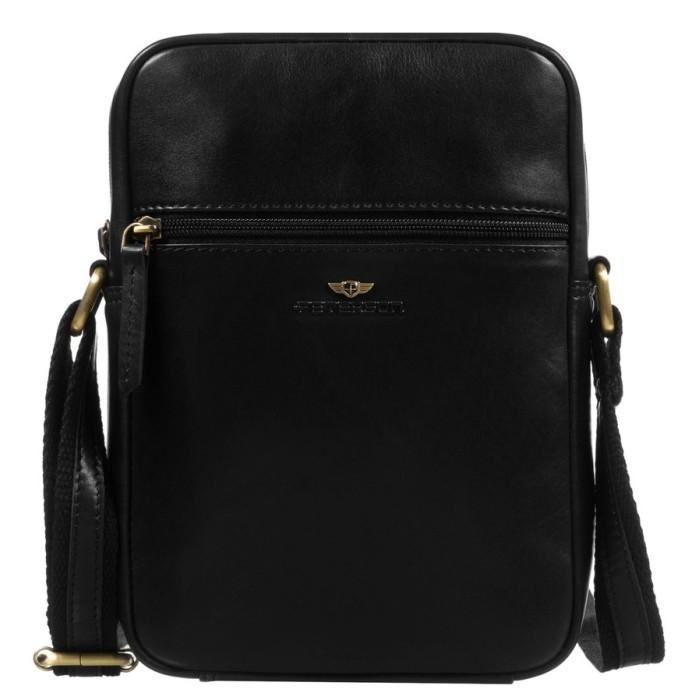 Czarna listonoszka męska ze skóry naturalnej zamykana suwakiem - Peterson