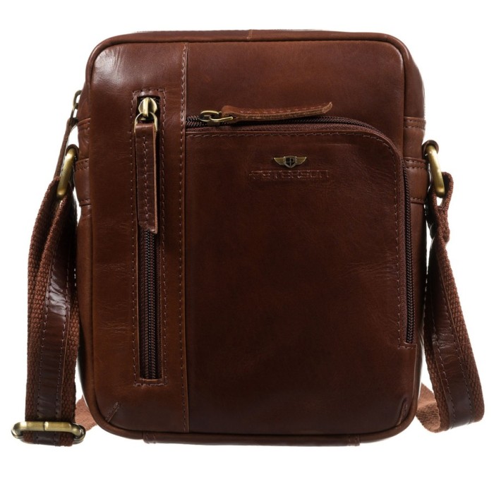 Elegancka listonoszka męska ze skóry naturalnej w brązowym kolorze - Peterson