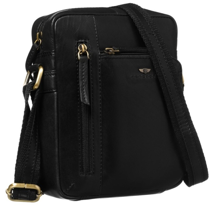 Elegancka, czarna listonoszka męska ze skóry naturalnej z zewnętrzną kieszonką na suwak - Peterson