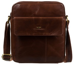 Brązowa listonoszka męska ze skóry naturalnej, zamykana suwakiem - Peterson