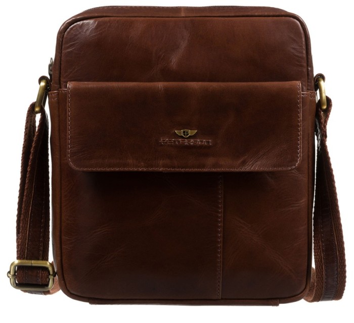 Brązowa listonoszka męska ze skóry naturalnej, zamykana suwakiem - Peterson
