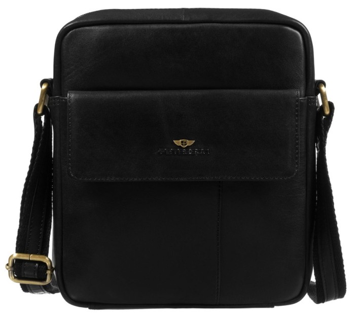 Listonoszka męska ze skóry naturalnej w czarnym kolorze, zamykana suwakiem i na magnes - Peterson