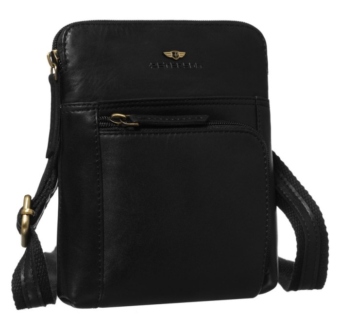 Męska listonoszka ze skóry naturalnej w czarnym kolorze, jednokomorowa i zamykana suwakiem - Peterson