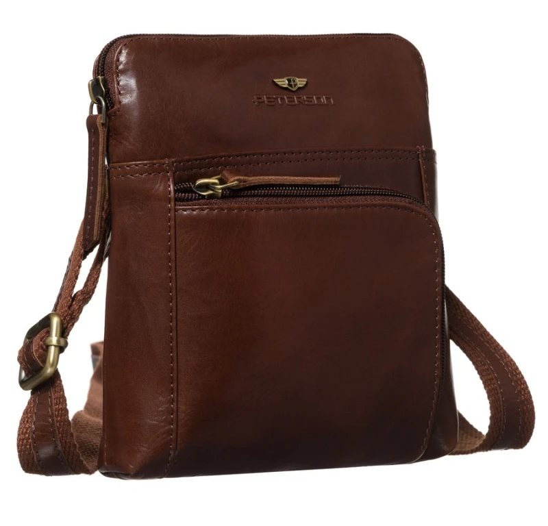 Brązowa, męska listonoszka ze skóry naturalnej zamykana suwakiem - Peterson