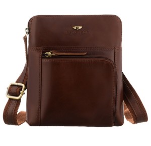 Brązowa, męska listonoszka ze skóry naturalnej zamykana suwakiem - Peterson