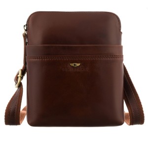 Brązowa, praktyczna listonoszka męska ze skóry naturalnej z kieszeniami zewnętrznymi - Peterson