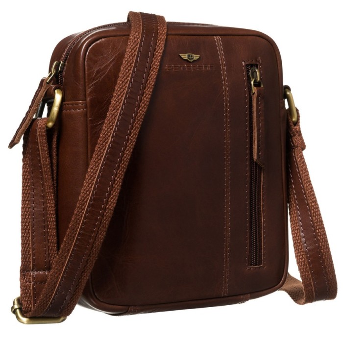 Brązowa listonoszka męska ze skóry naturalnej zamykana suwakiem - Peterson