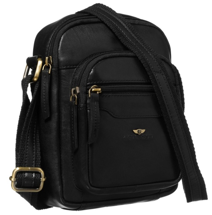 Mała, skórzana listonoszka męska w czarnym kolorze - Peterson