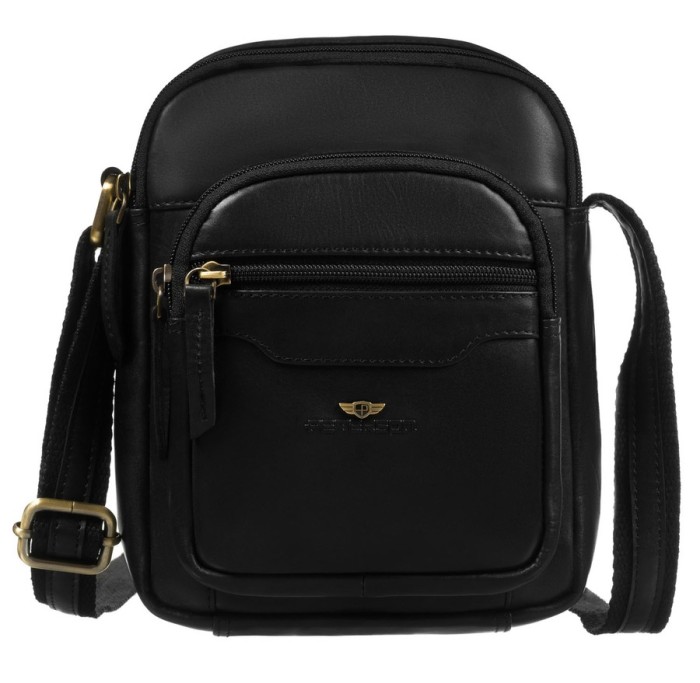 Mała, skórzana listonoszka męska w czarnym kolorze - Peterson