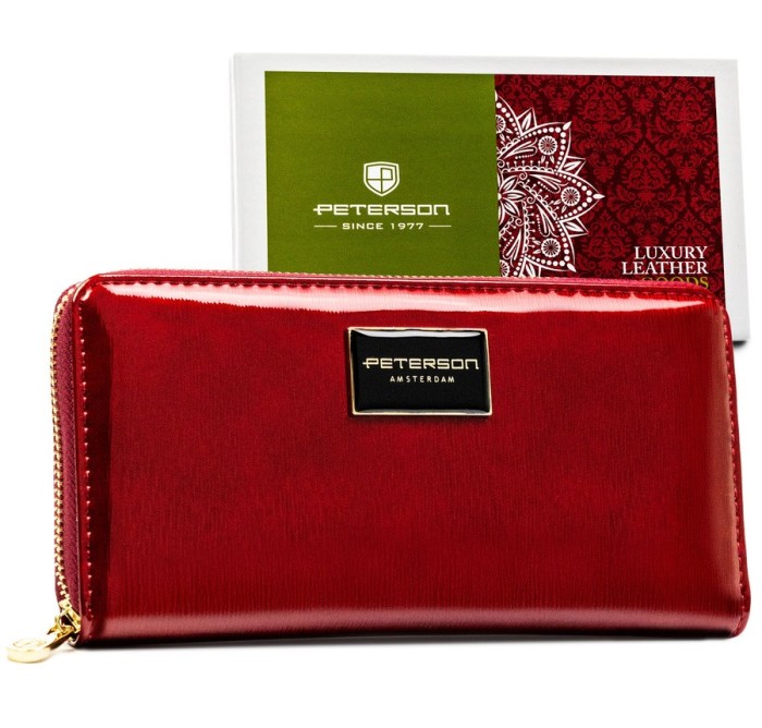 Duży, czerwony portfel damski z lakierowanej skóry naturalnej - Peterson