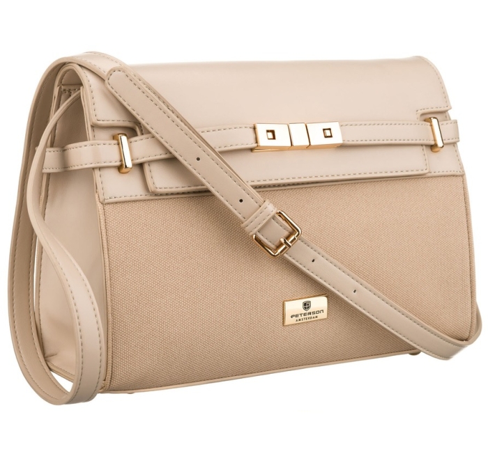 Beżowa torebka damska zamykana suwakiem i magnesem - Peterson