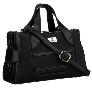 Elegancka, czarna torebka damska wykonana z materiału syntetycznego, zamykana suwakiem - Peterson