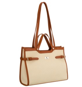 Klasyczna, duża torebka damska w kolorach brązowym i ecru - Peterson