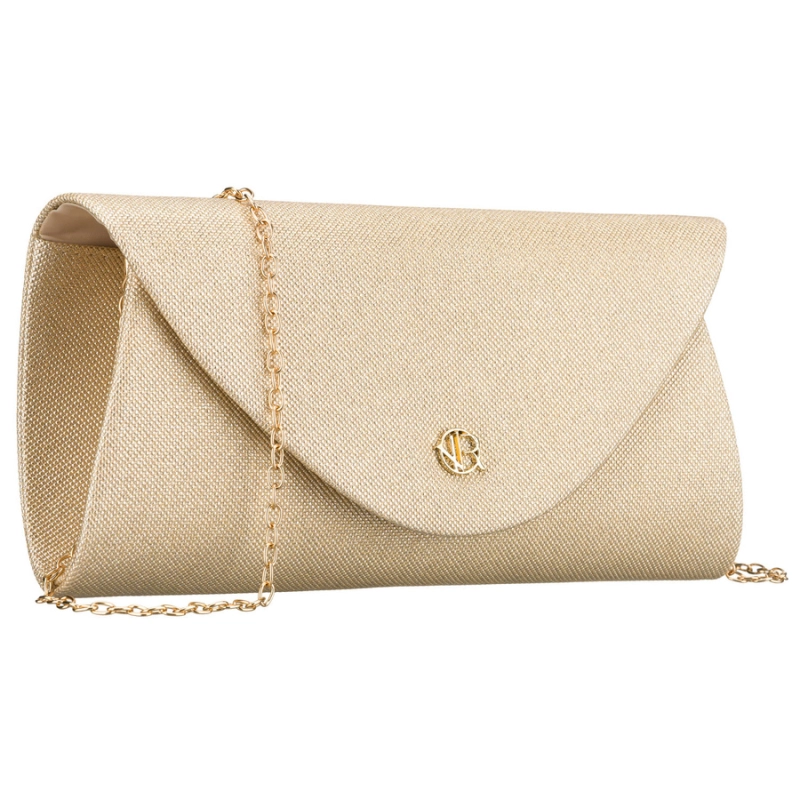 Złota, brokatowa kopertówka damska wykonana z tkaniny syntetycznej - Rovicky