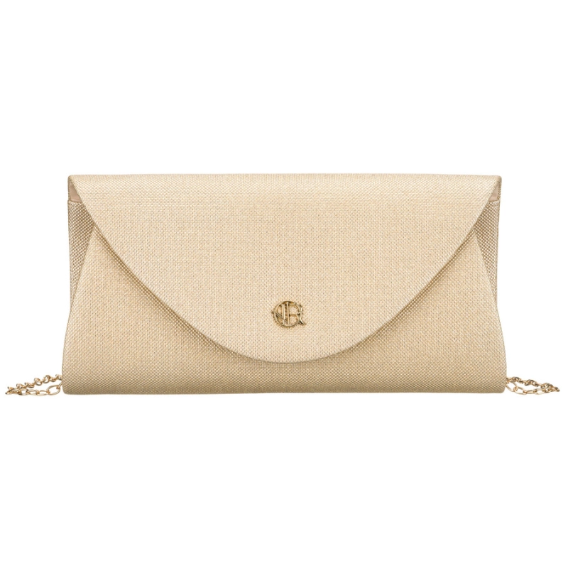 Złota, brokatowa kopertówka damska wykonana z tkaniny syntetycznej - Rovicky