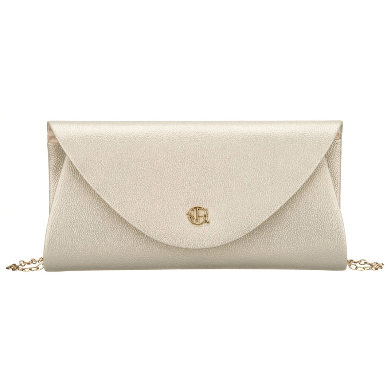 Złota kopertówka damska wykonana ze skóry ekologicznej zapinana klipsem magnetycznym - Rovicky