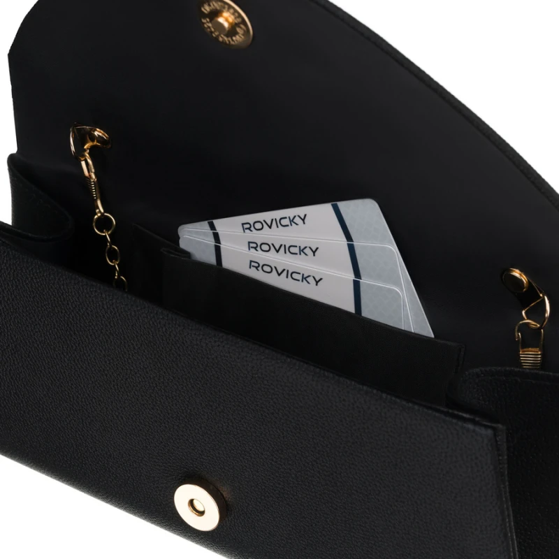 Kopertówka damska wykonana ze skóry ekologicznej w czarnym kolorze - Rovicky
