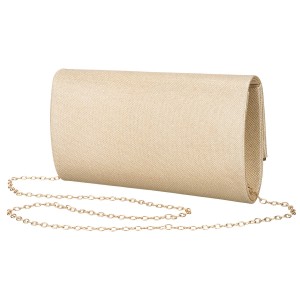 Wizytowa, złota torebka damska wykonana z tkaniny syntetycznej zamykana klipsem magnetycznym - Rovicky