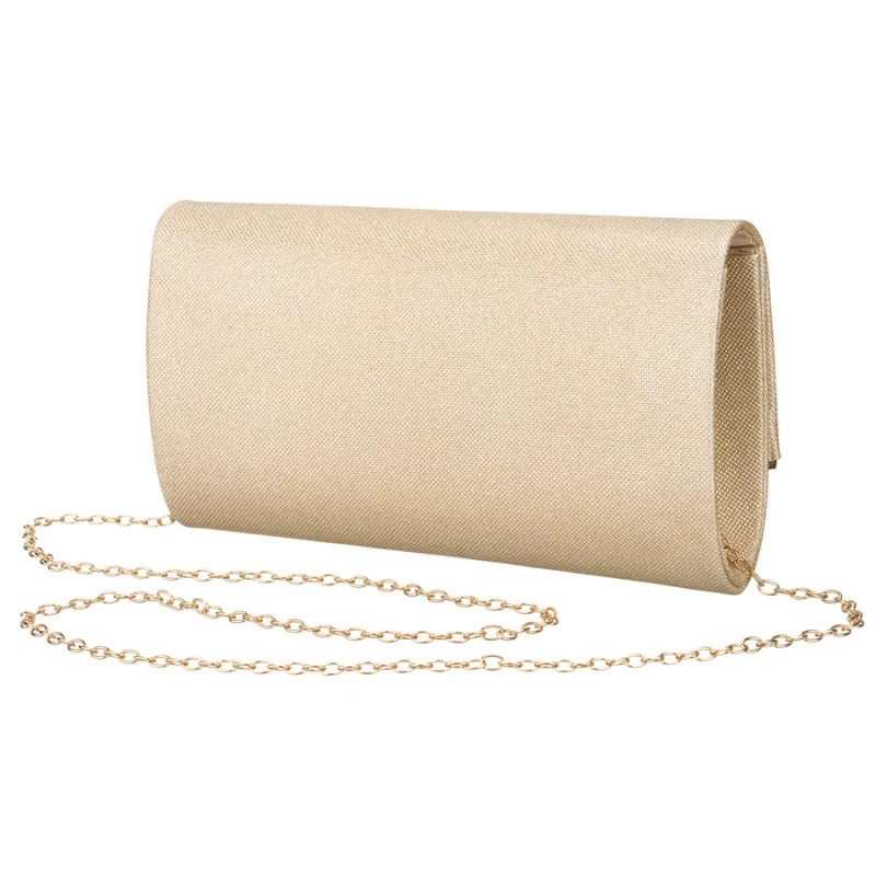 Wizytowa, złota torebka damska wykonana z tkaniny syntetycznej zamykana klipsem magnetycznym - Rovicky