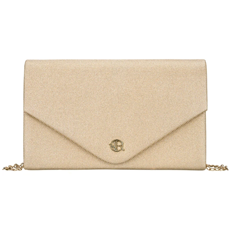 Brokatowa kopertówka damska wykonana z tkaniny syntetycznej w złotym kolorze - Rovicky