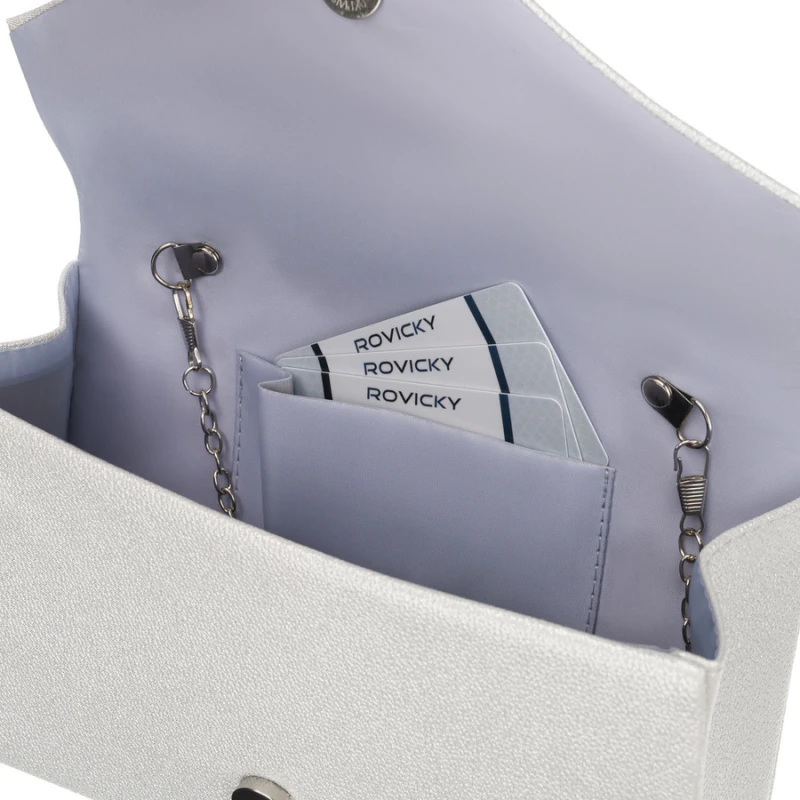 Elegancka kopertówka damska w srebrnym kolorze wykonana ze skóry ekologicznej - Rovicky