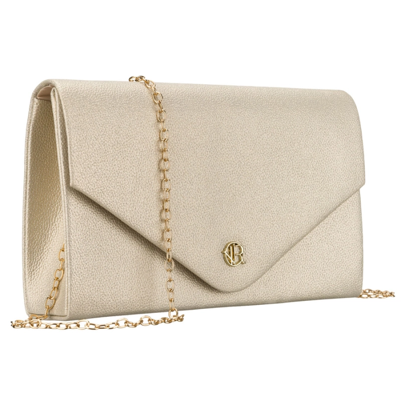 Złota kopertówka damska wykonana ze skóry ekologicznej zamykana klipsem magnetycznym - Rovicky