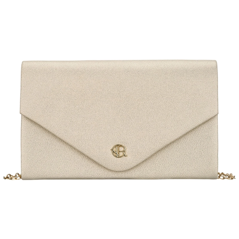 Złota kopertówka damska wykonana ze skóry ekologicznej zamykana klipsem magnetycznym - Rovicky