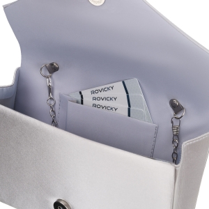 Srebrna, mała kopertówka damska wykonana z tkaniny syntetycznej - Rovicky