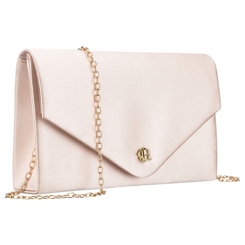 Mała kopertówka damska wykonana z tkaniny syntetycznej w beżowym kolorze - Rovicky