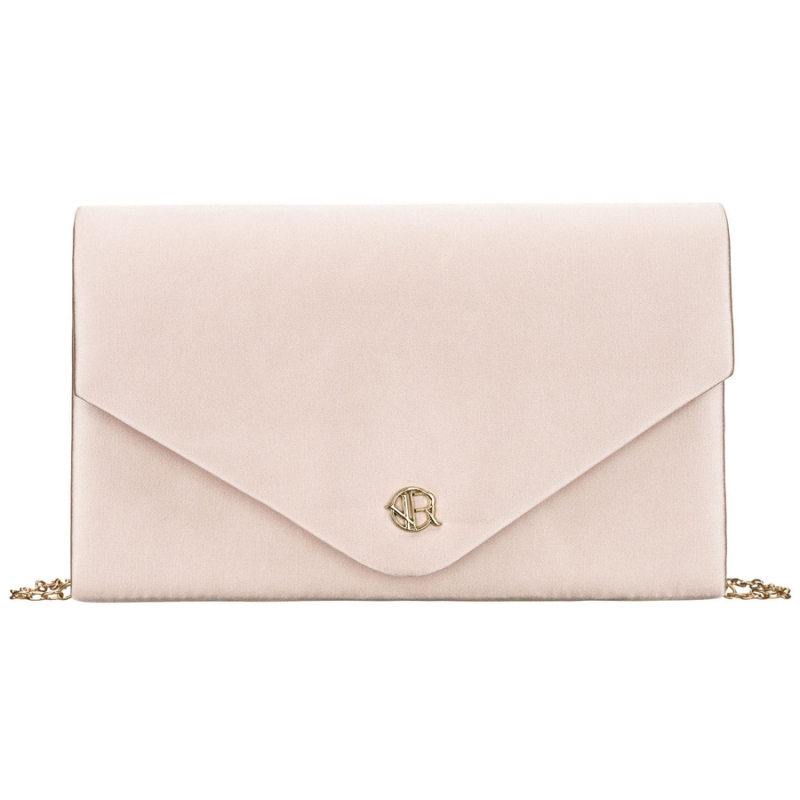 Mała kopertówka damska wykonana z tkaniny syntetycznej w beżowym kolorze - Rovicky